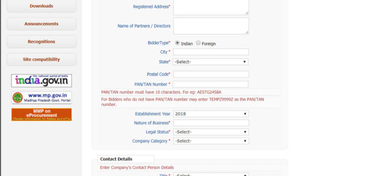 Registration Process of mptenders.gov.in MP Tender Portal